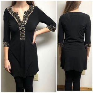 Beautiful Black V-neck dress with rhinestones